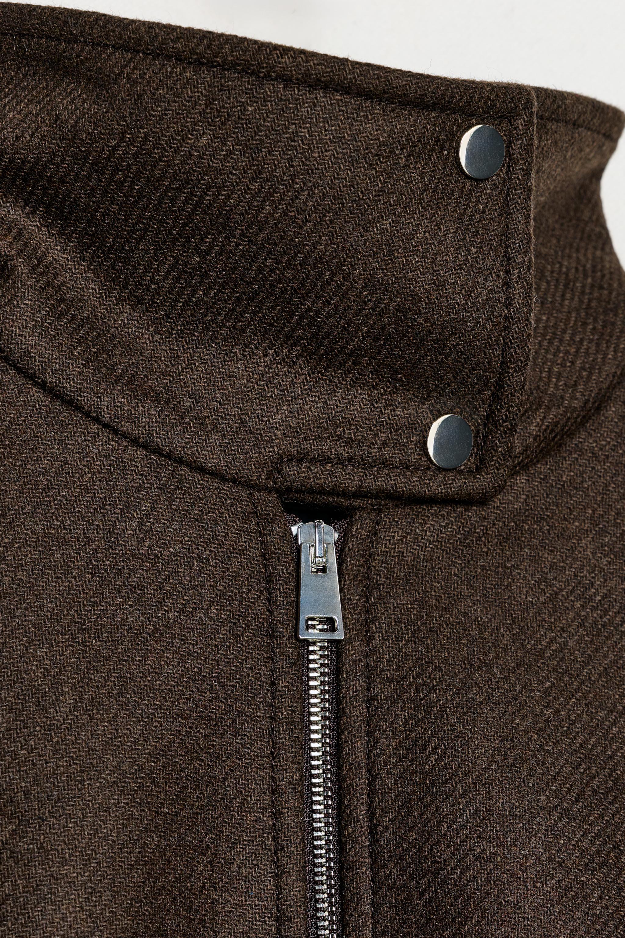 WOOL BLEND BOMBER JACKET WITH HIGH NECK